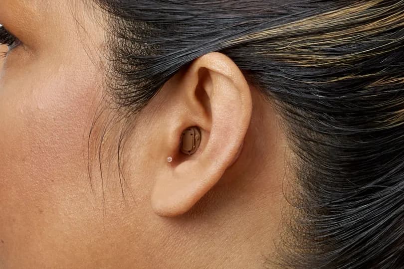 Completely-In-The-Canal hearing aid shown in ear
