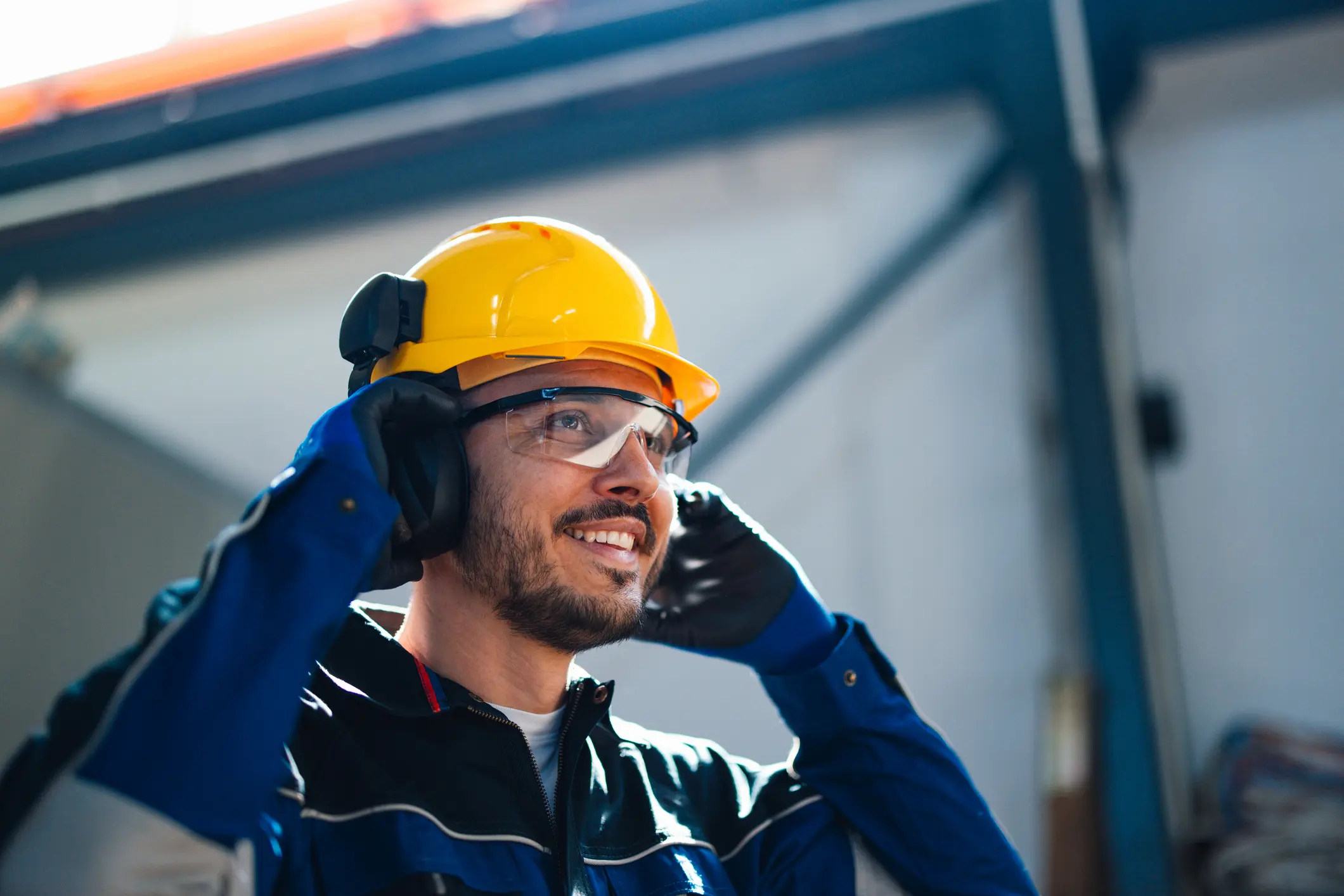 Man wearing hearing protection at a jobsite