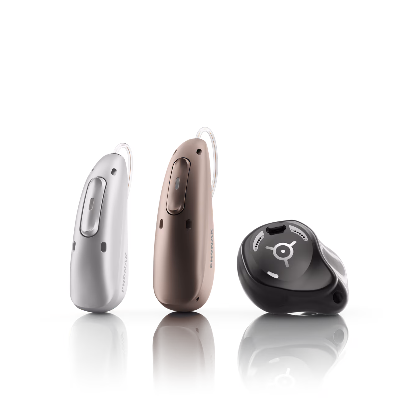The Phonak Infinio family: Audéo Sphere, Audéo, and Virto custom in-the-ear hearing aids