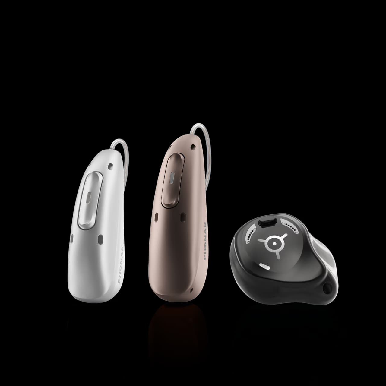 The Phonak Infinio family: Audéo Sphere, Audéo, and Virto custom in-the-ear hearing aids