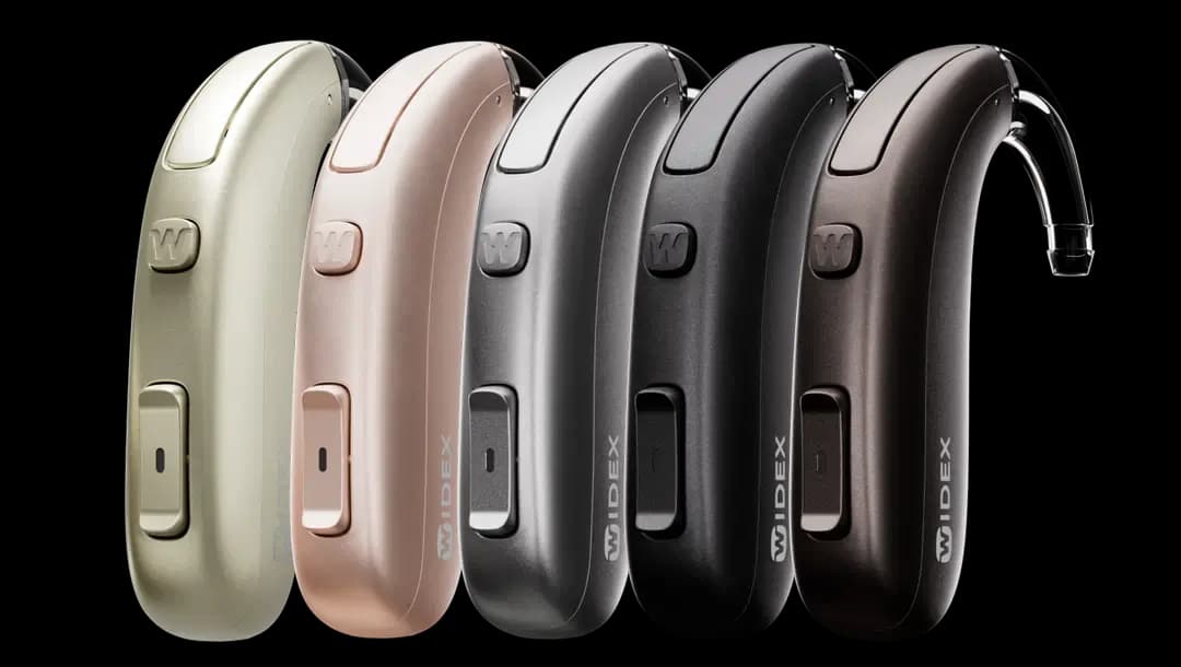 The Widex Allure BTE R D lineup in five finishes