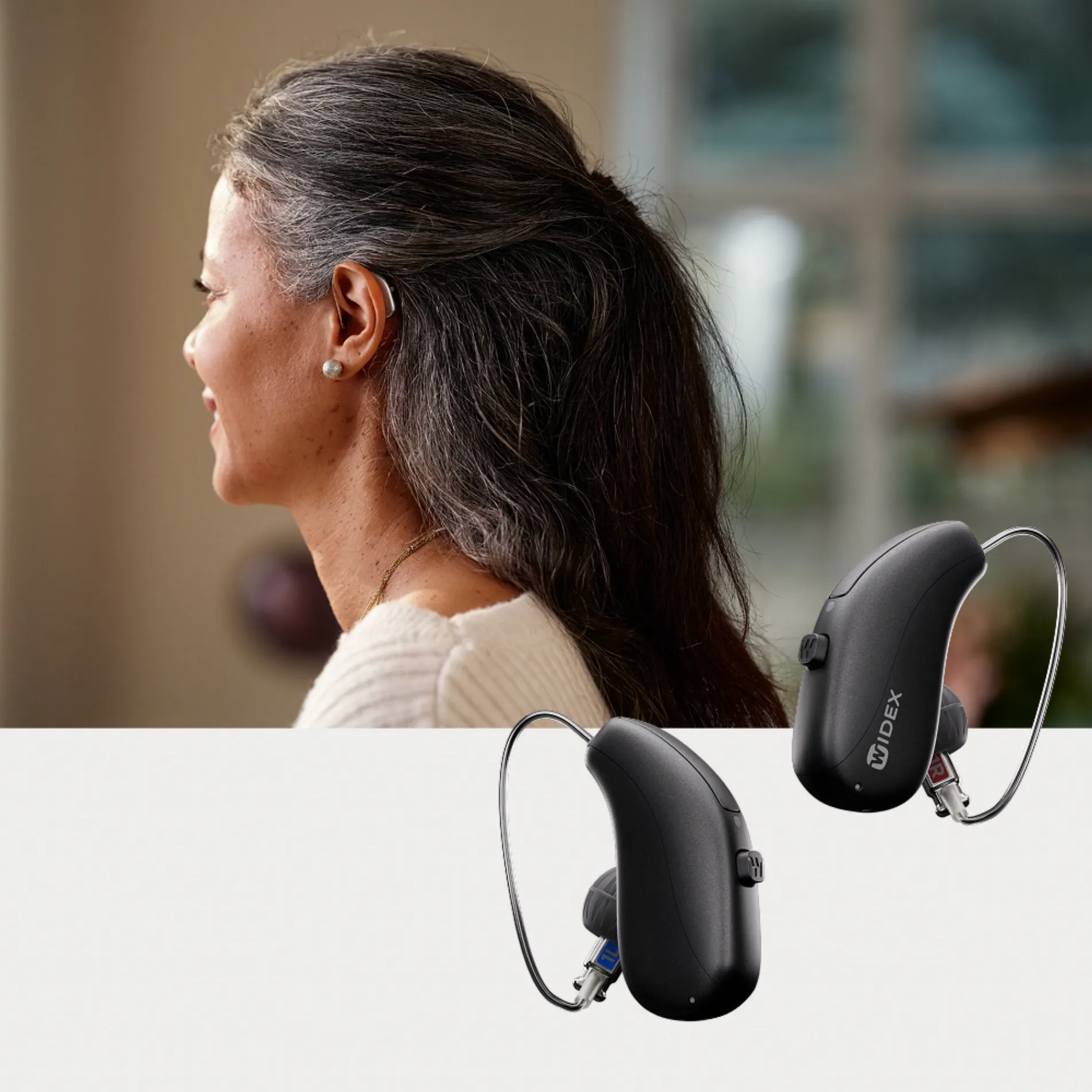 Widex Allure receiver-in-canal hearing aid, fitted at Prairie Hearing Centre in Winnipeg