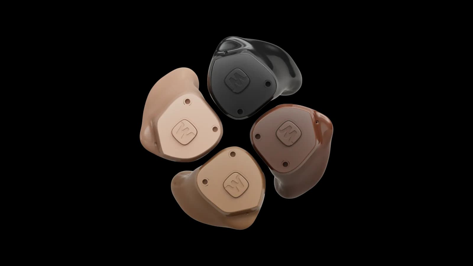 Custom-moulded Widex in-the-ear shells in a range of skin tones