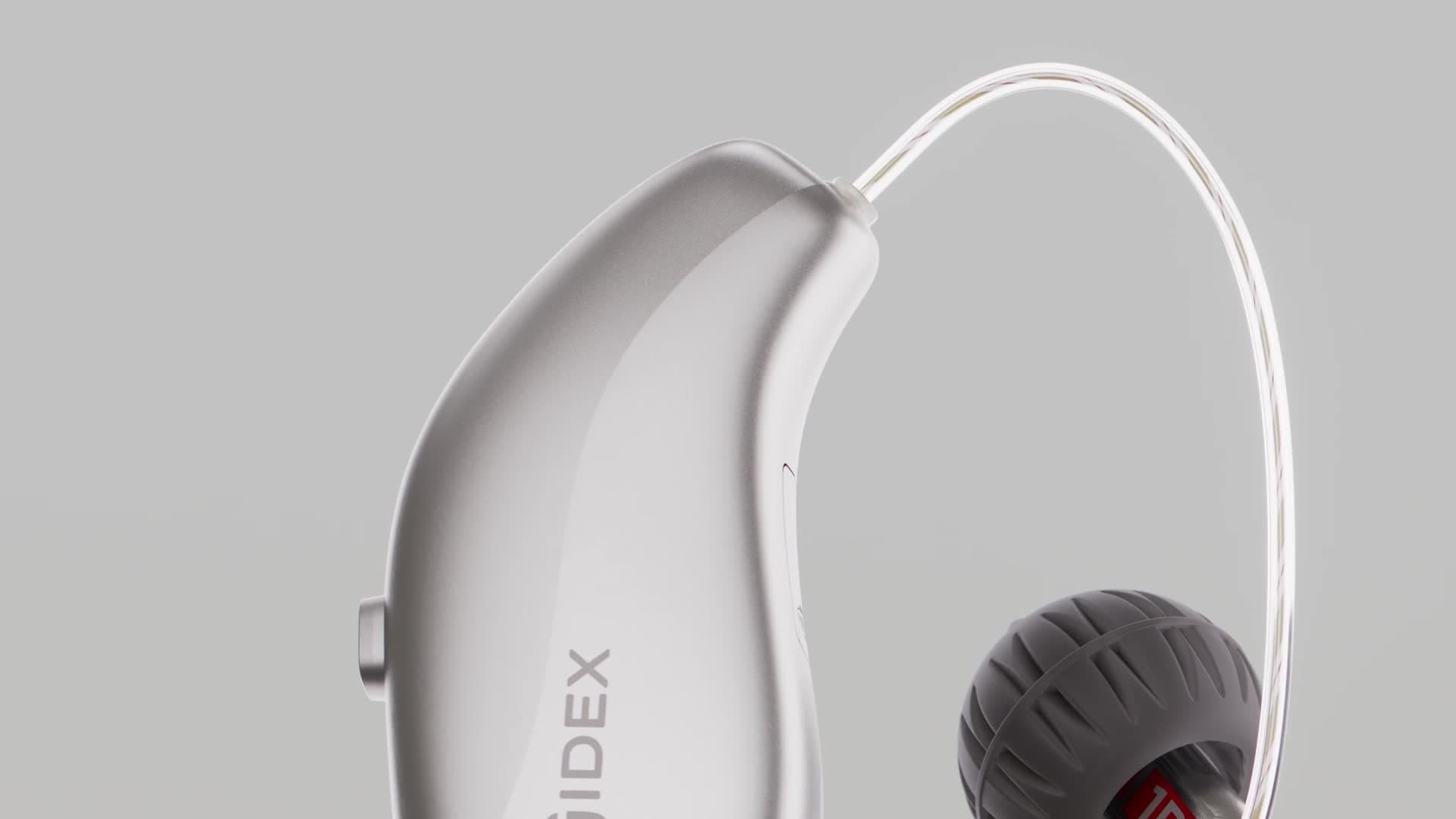 Close-up of a Widex Allure hearing aid